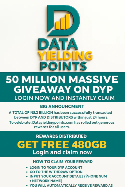 50 Million Giveaway on DYP – Claim Free Data Instantly